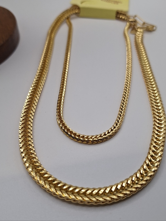 Jewelry - Gold Layered Chain Necklace Herringbone Chain Double Layer Chunky Gold Necklace